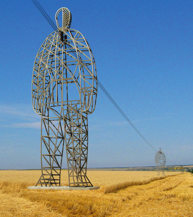 Illustration for article titled These Beautiful Giant Sculptures Support Power Lines With Style